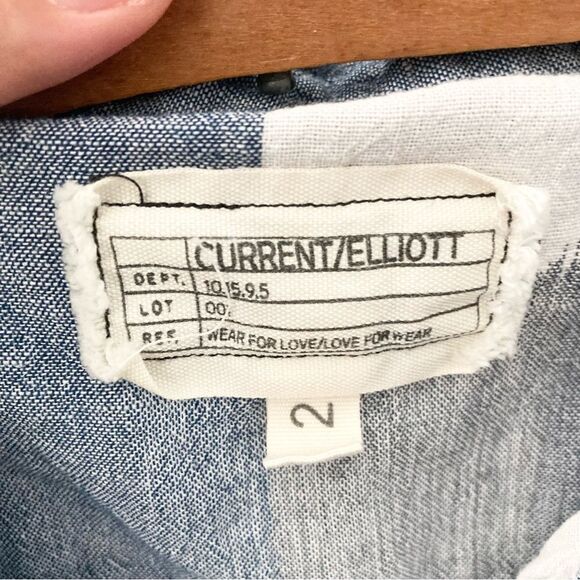 Current Elliott Emma Shirt Womens Blue White Plaid Short Sleeve Linen 2 S - Picture 4 of 7